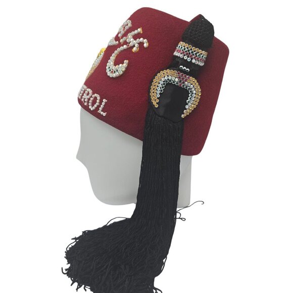 Moolah Motor Patrol Fez Hat W/ Black Tassel & Rhinestones By Baldwin Regalia Co. - Picture 2 of 8